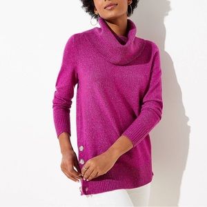 LOFT Side Button Cowl Neck Hydrangea Tunic Sweater